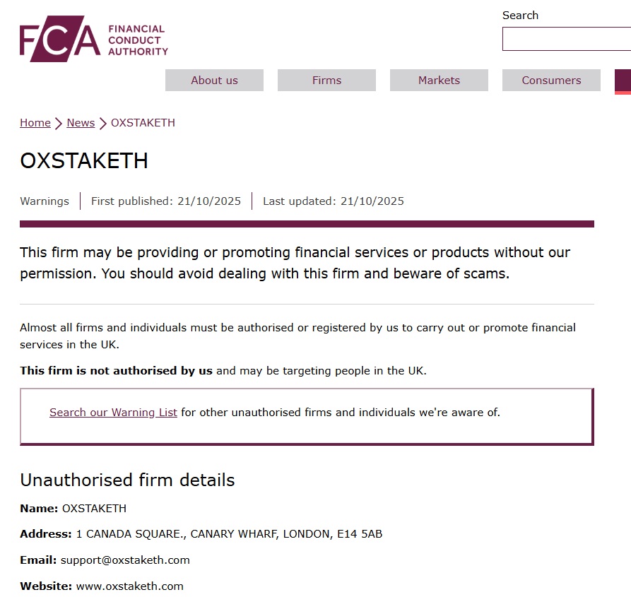Oxstaketh FCA