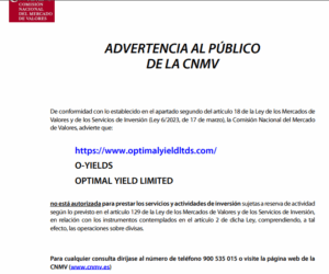 CNMV warning Optimal Yield Limited