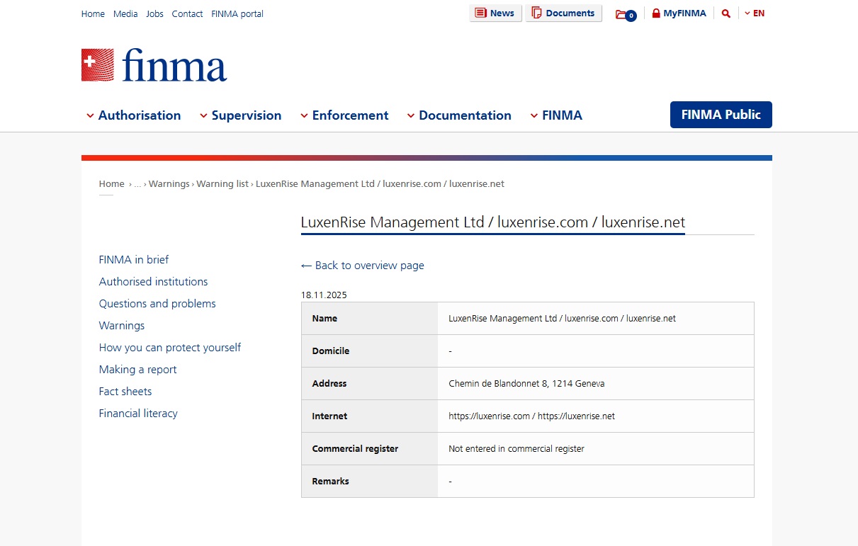 LuxenRise-Management-Ltd-luxenrise-com-luxenrise-net-Warning-list-FINMA