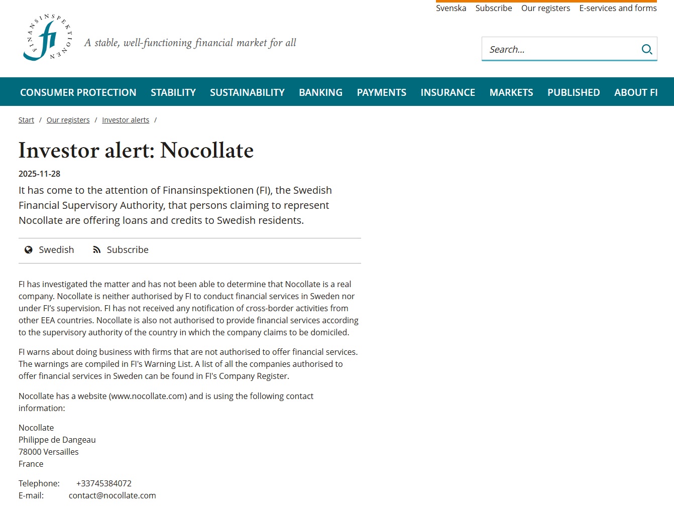 Nocollate-Finansinspektionen-Warning