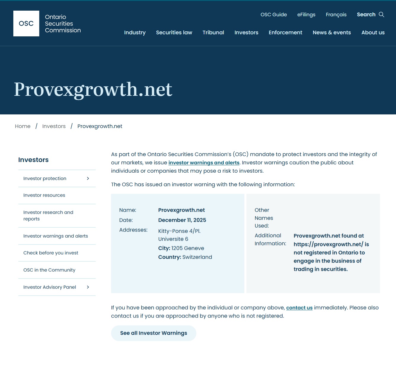Provexgrowth-net-OSC-Warning