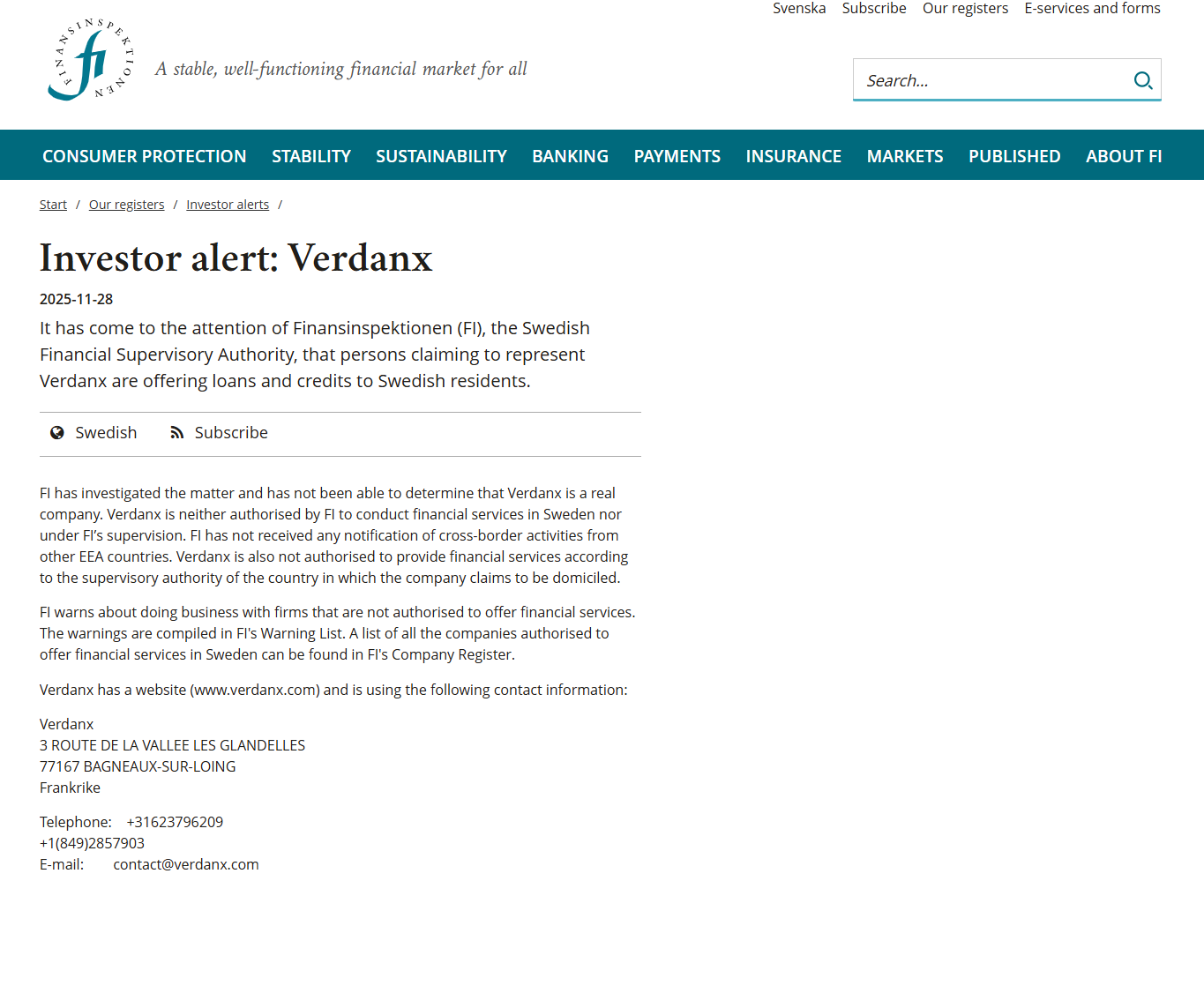 Verdanx-Finansinspektionen-Warning