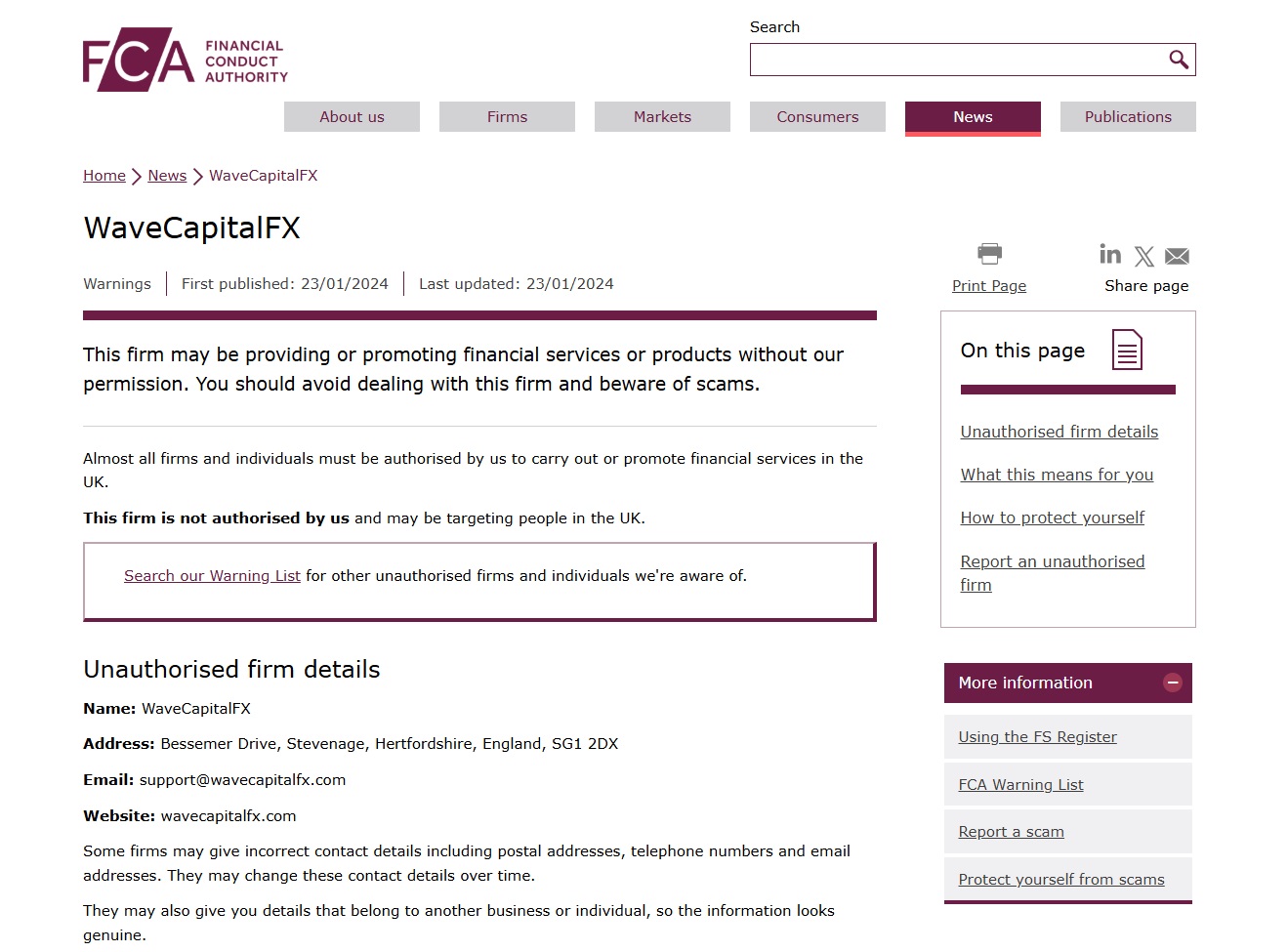 WaveCapitalFX-FCA-Warning