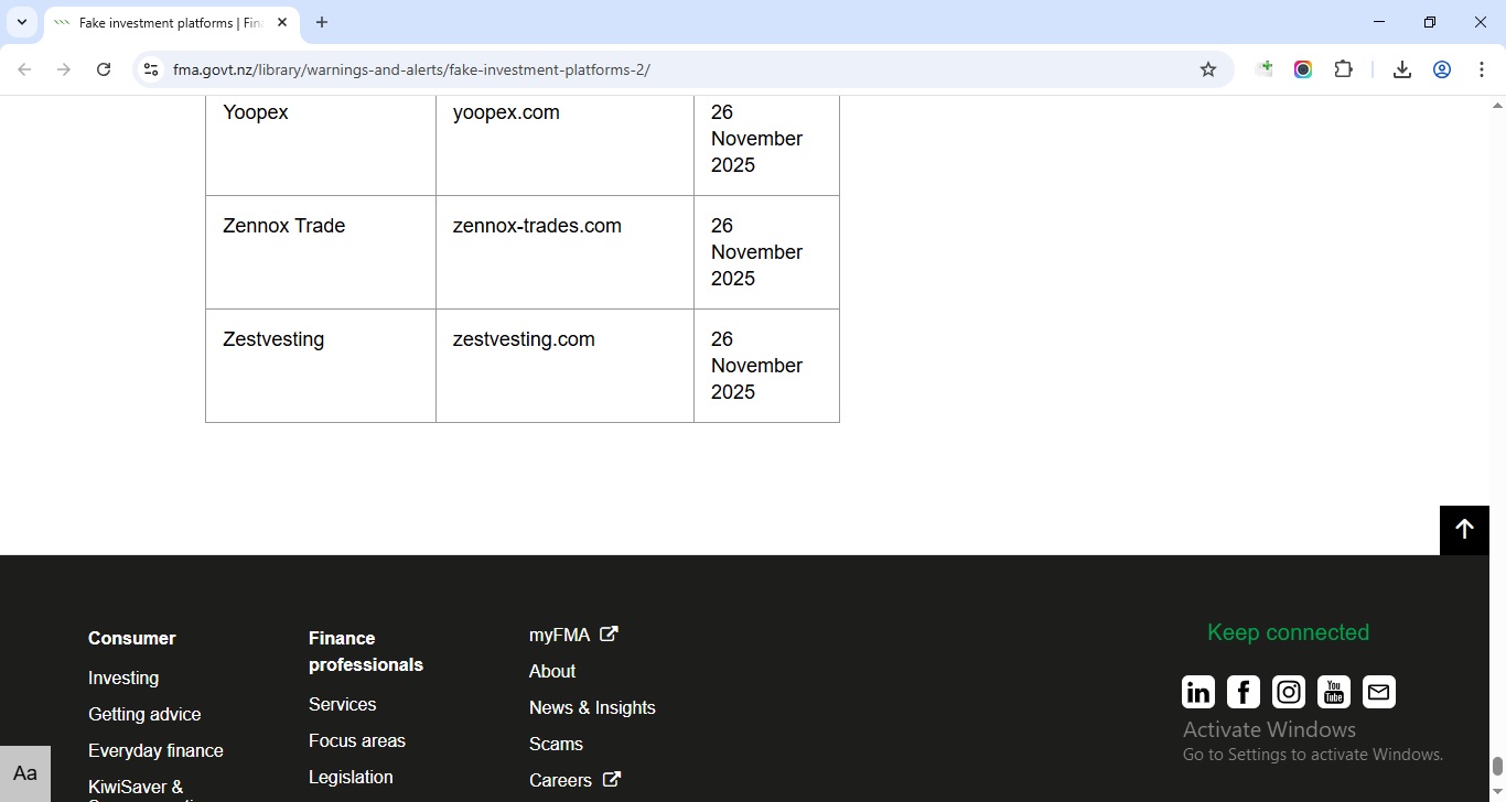 Zennox Trade FMA Warning